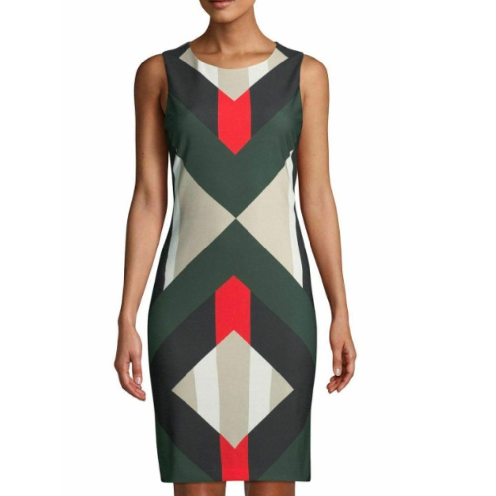 Calvin Klein Geometric Print Scuba Sheath Dress 8